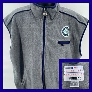Vintage Puma Seattle Mariners MLB Fleece Vest Sleeveless Full Zip Men's 2XL Gray